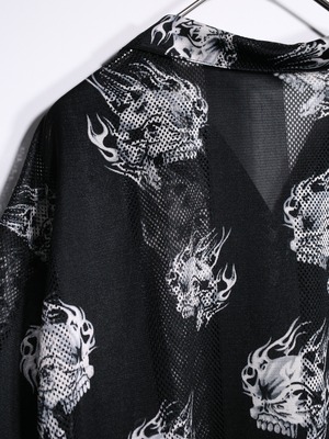 "skull × fire" box silhouette mesh s/s shirt
