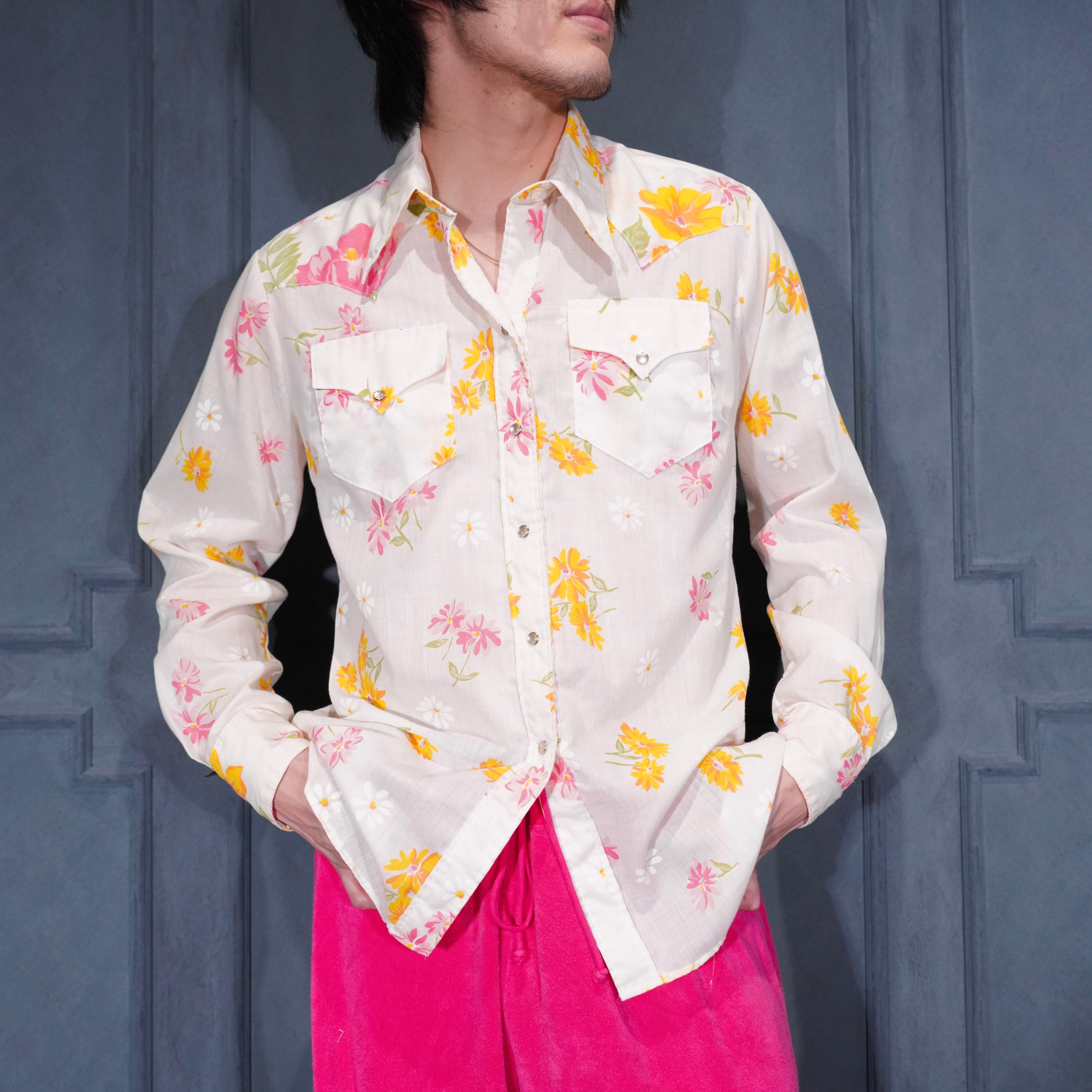 70s Rockmount ウエスタンシャツ ローズ柄プリント 15.5 70's USA VINTAGE Rockmount Ranch Wear FLOWER PATTERNED WEASTERN