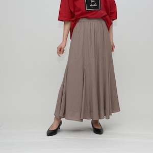 【スタイルアップの決定版】リネンライク・イレギュラー切替えフレアスカート ‐ LER-2544 ベージュ‐