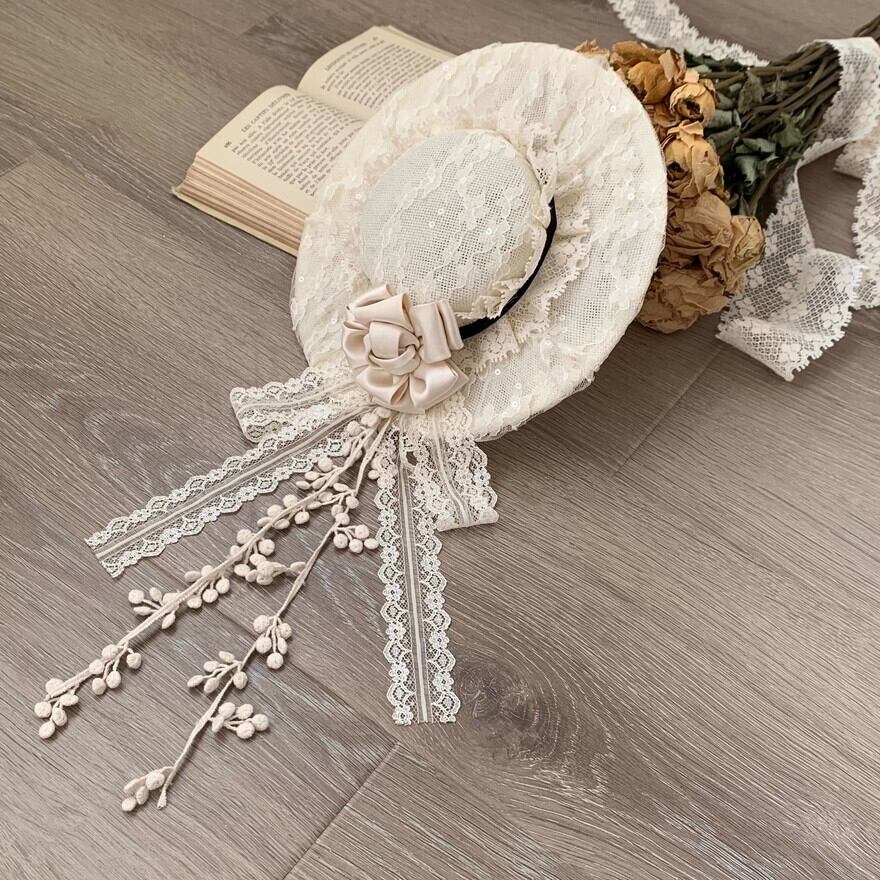 【予約商品】 クラシカルロリィタ 帽子 ハット レース 月光礼賛 控えめ お茶会 女子会コーデ