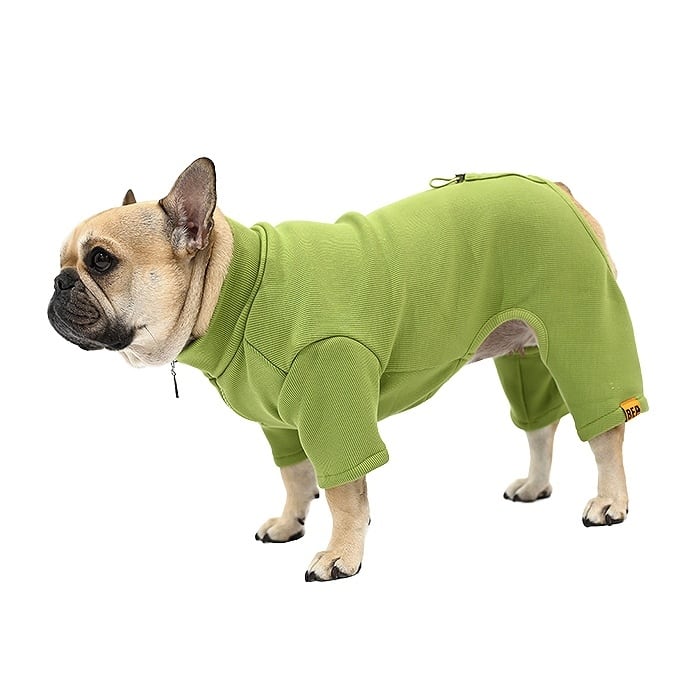 犬服・アクセサリー green 裏起毛 ロンパース 犬服 フレブル フレンチブルドッグ 着丈 調整可能