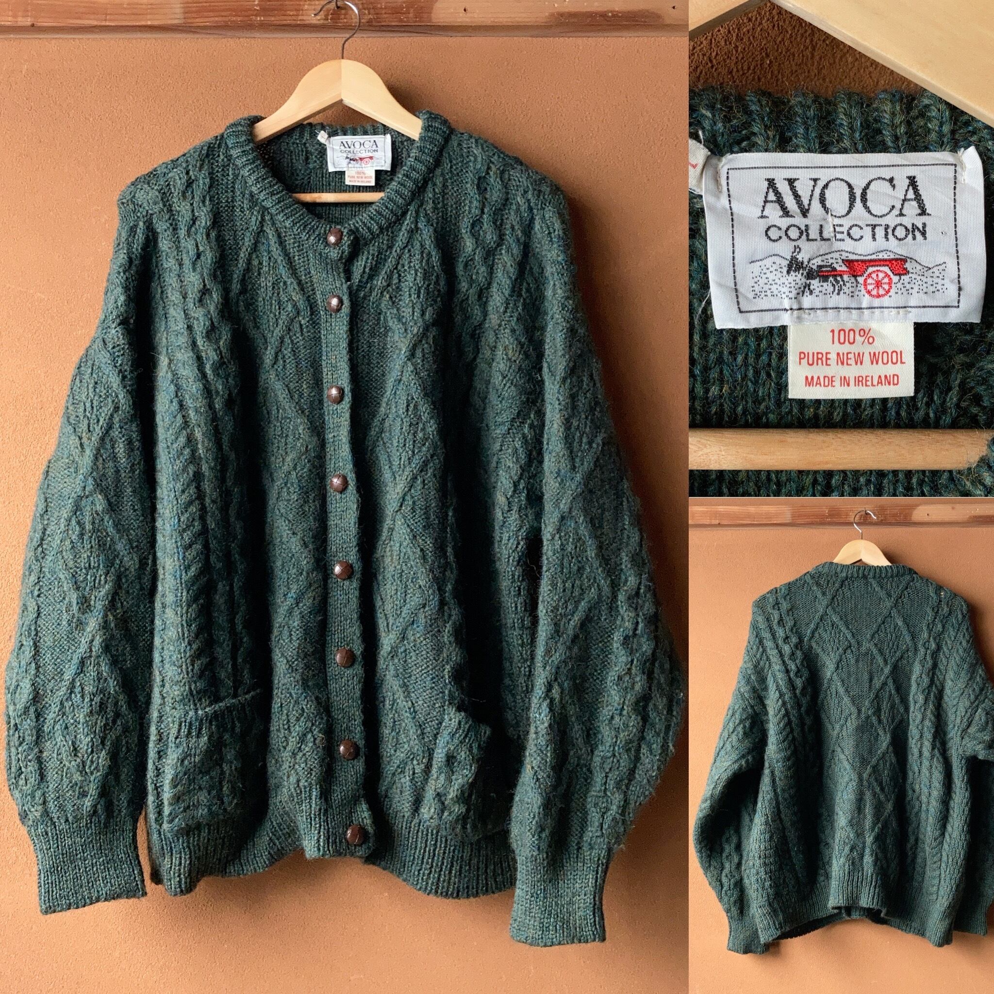 AVOCA COLLECTION アランニットカーディガン アイルランド製 ダークグリーン SIZE L【1119A07】 | 【公式】Thrift  Tokyo & TAROCK 古着・ヴィンテージ通販 powered by BASE