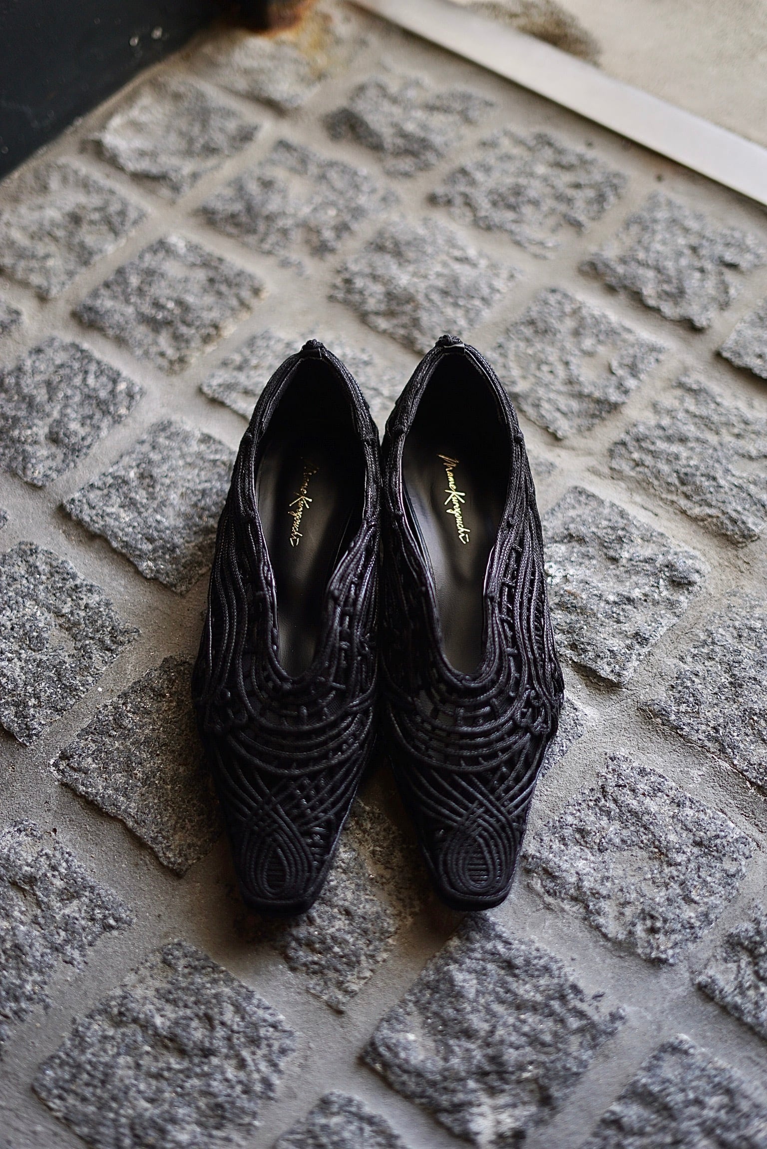 再値下げ　mame Cord Embroidery Egg Heel Pumps