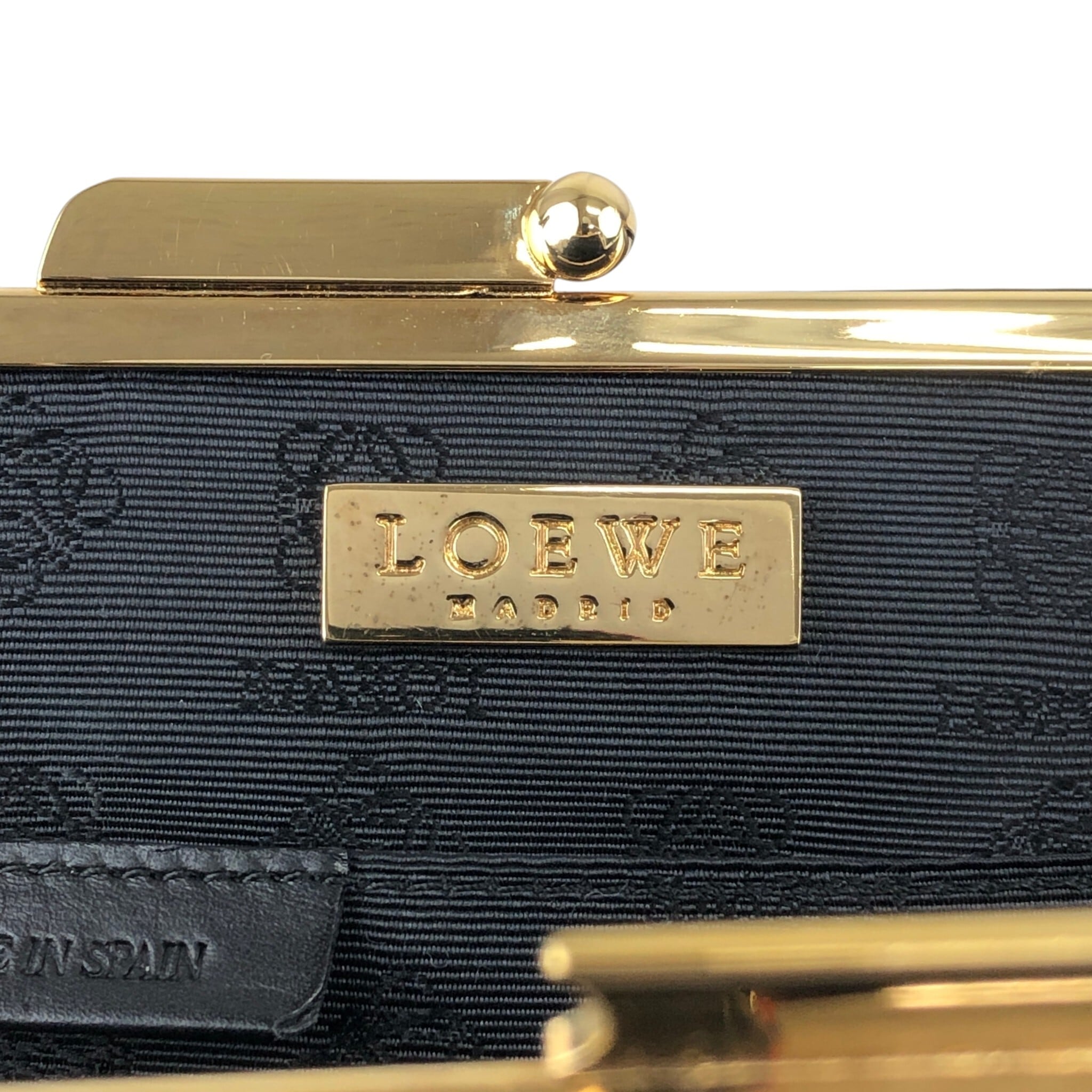 LOEWE ロエベ ハンドバッグ ブラック ロゴ レザー がま口 ミニバッグ