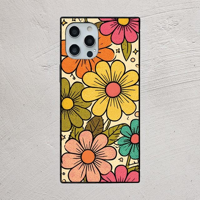 iPhoneケース レトロフラワー 花柄｜サイケポップな花柄 RETRO008
