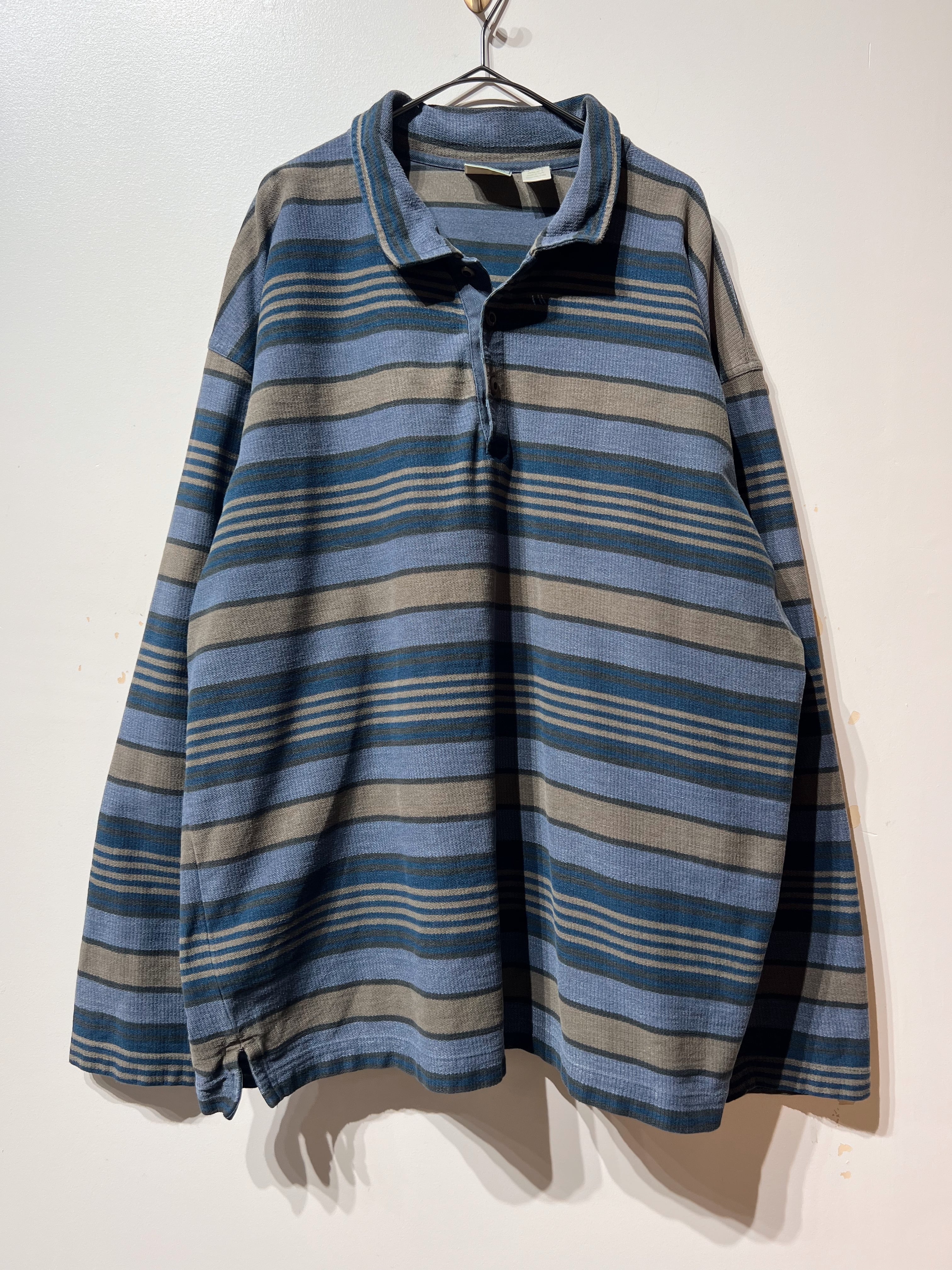 (SH1449)80‘s L.L.Bean multi border polo shirt