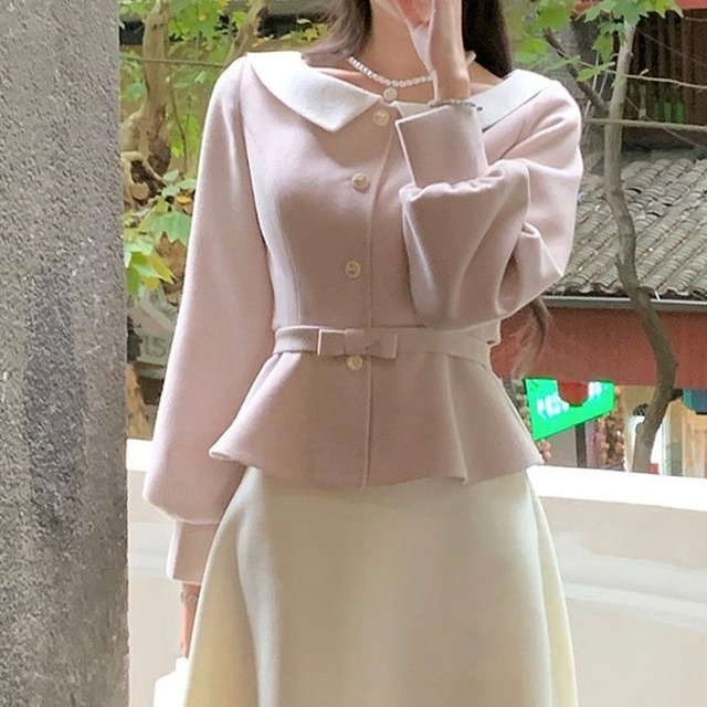 襟付きペプラムリボンベルトジャケット 2col00379