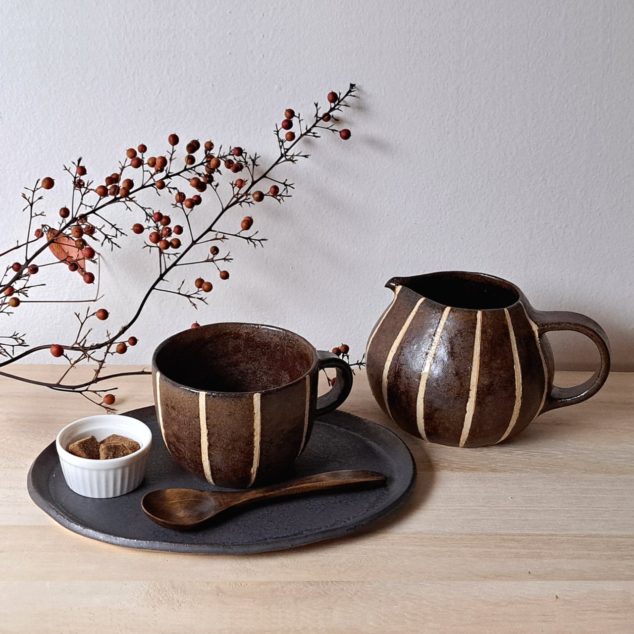 大野素子】マグカップ（茶 縦縞） | gallery&select shop 縁