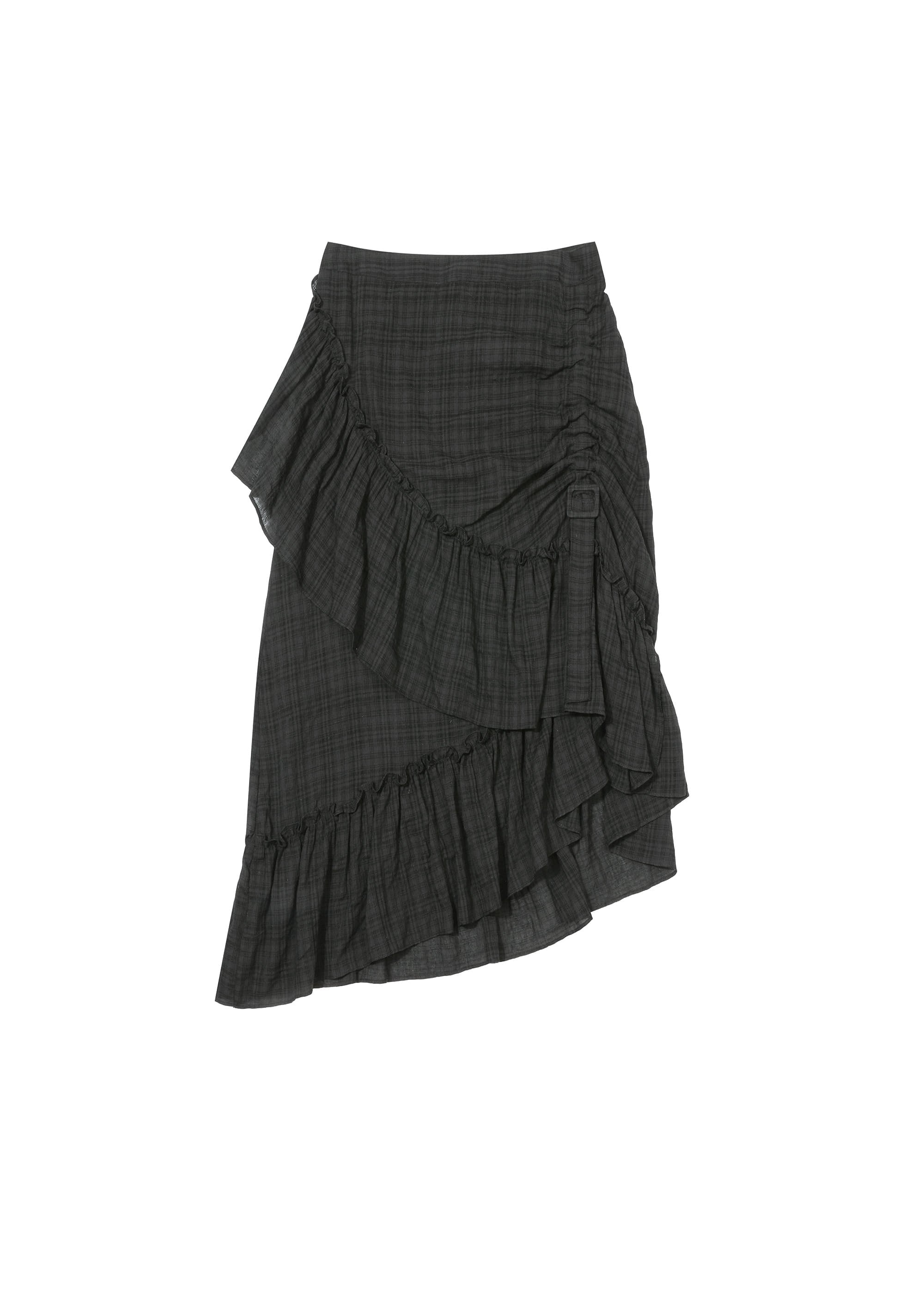 BOHEMSEO] DRAPED FRILL STRAP SKIRT, BLACK 正規品 韓国ブランド 韓国