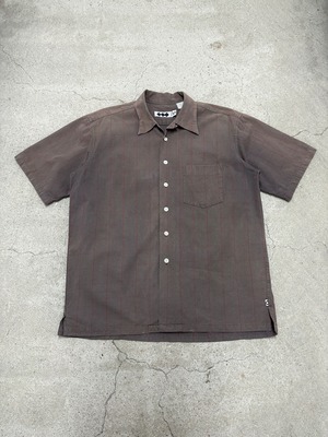 90s FINESSE × GOODENOUGH/Open Coller Shirt/1998年/M/オープンカラ－シャツ/チェック柄半袖シャツ/カ－キ/GDEH/グッドイナフ/フィネス