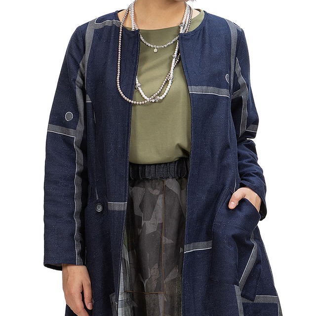水玉＆ブロック　インレーインターシャチュニック【254-3222】Inlay Intarsia Tunic