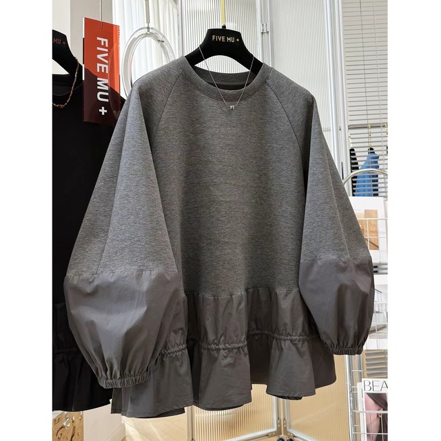 RELAXED RAGLAN SLEEVE TIERED HEM LONG T-SHIRT M-18212