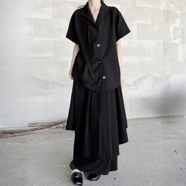Asymmetric open collar shirt C1569