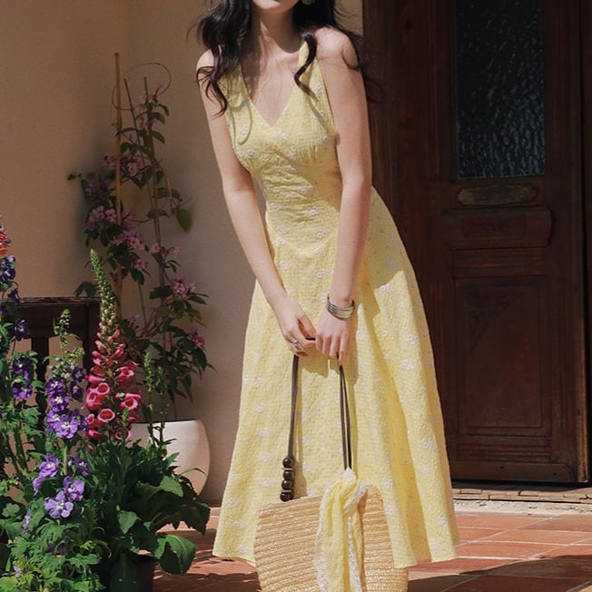 花柄 ホルターネック Aラインワンピース 00460