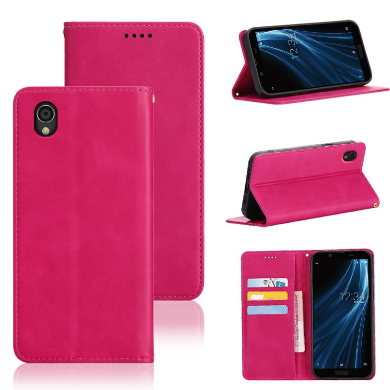 適用 AQUOS sense2 / SHV43 / SH-01L/ SH-M08 /Android One S5 ケース 手帳型 カバー PUレザー カード収納 財布型 耐衝撃 ケース マグネット スタンド機能付き 5色 (適用 AQUOS sense2/Android One S5 ケース 手帳型) (ローズレッド)