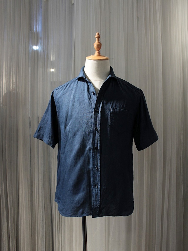 Garage.U.W GERMENT DYE CUTAWAY S/S LINEN SHIRT  THREE LAYER INDIGO