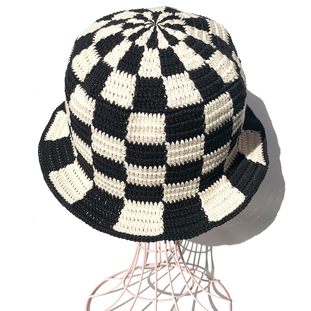 クロシェハット】BLACK×OFF ブロックチェック バケットハット