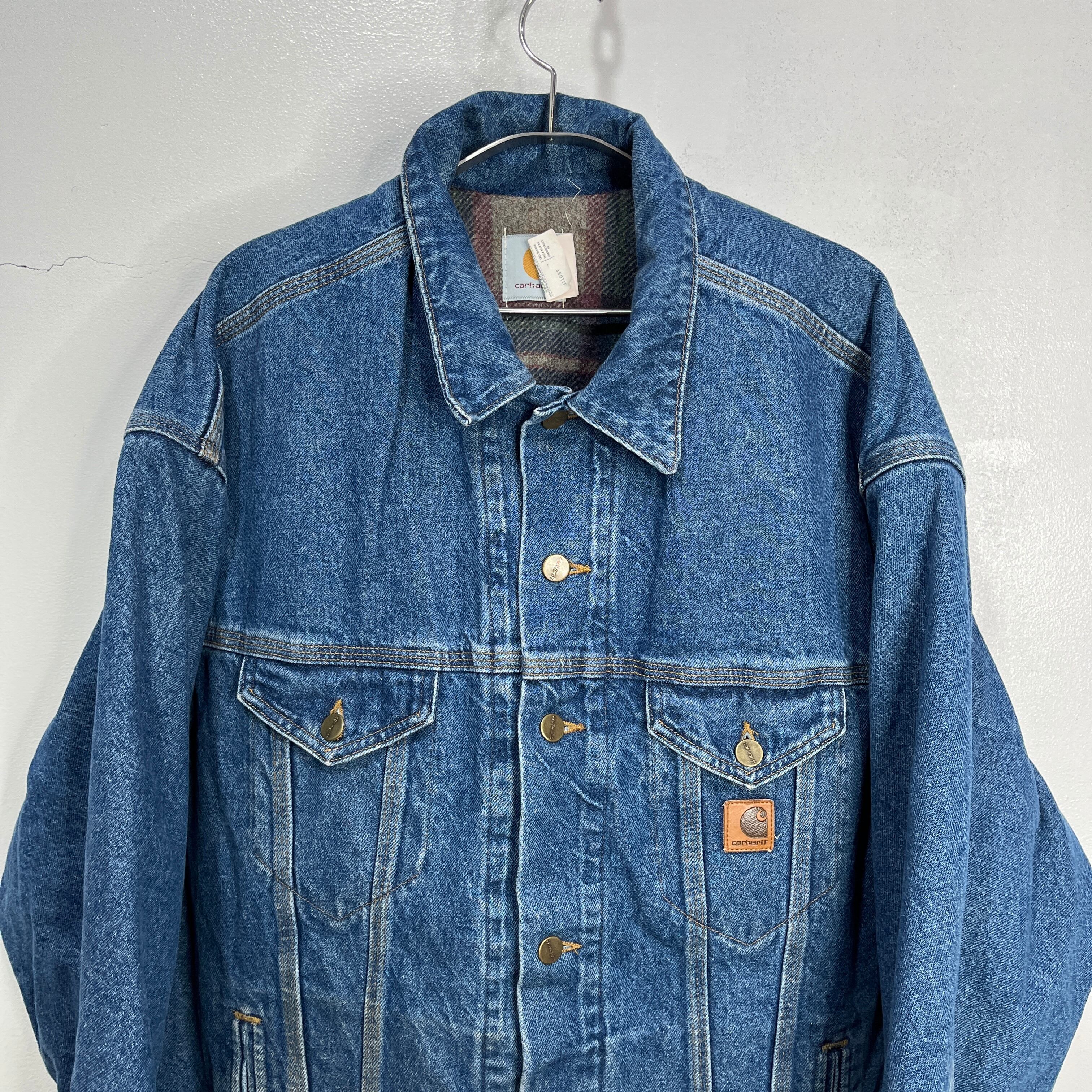 送料無料』90s USA製 carhartt 裏地ブランケット付きデニムGジャン XL