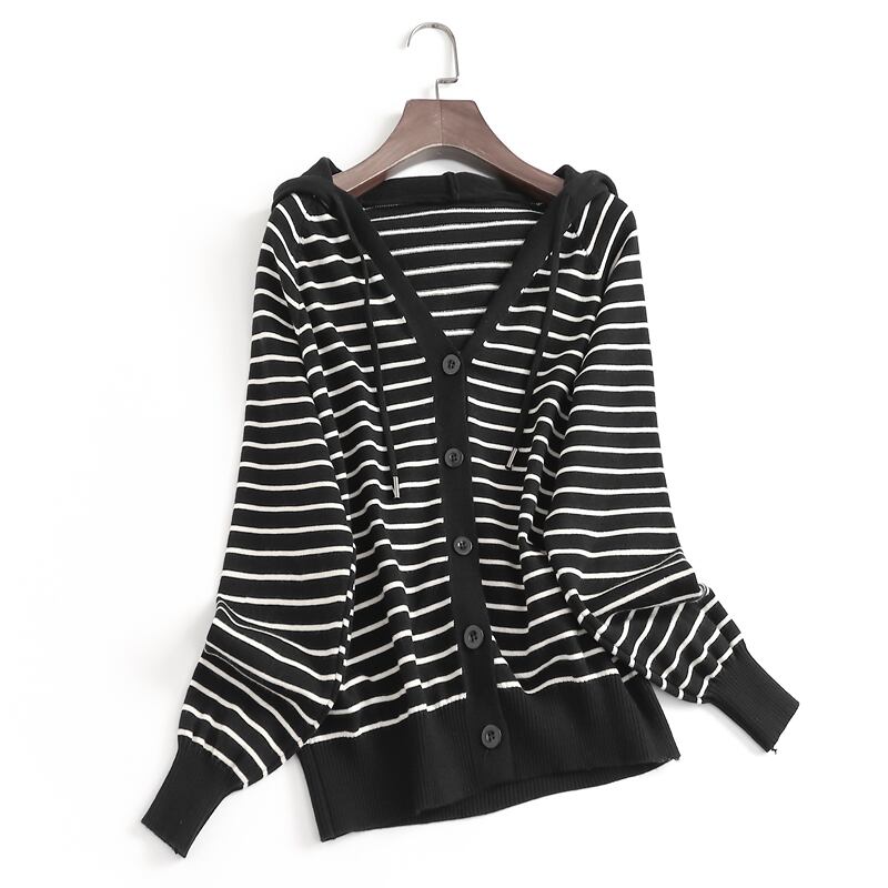 hooded striped knit cardigan TO0663