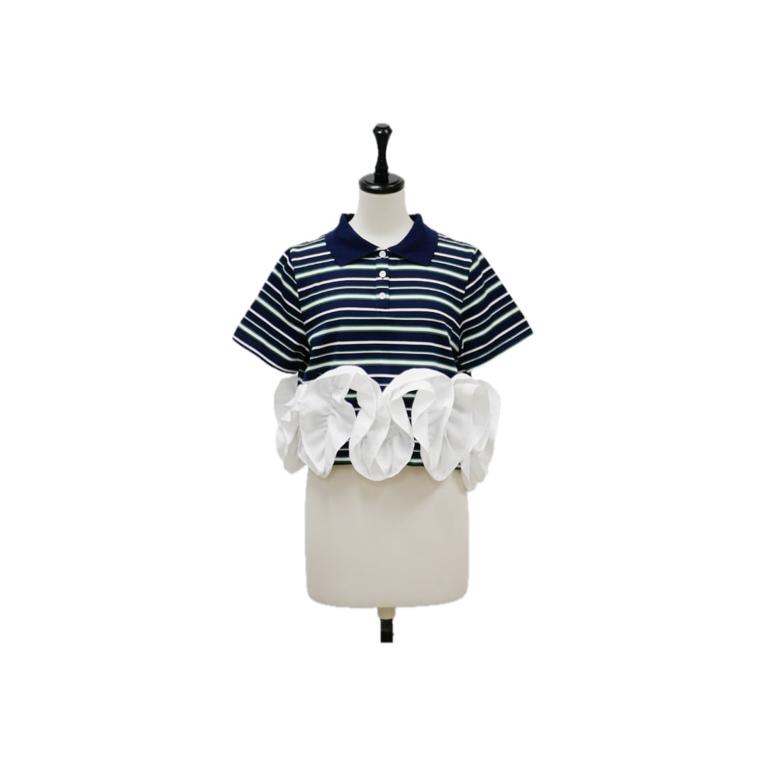 Wave frill border polo T-shirt