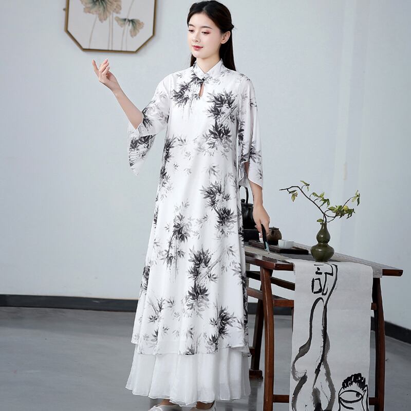 チャイナ風ワンピース チャイナ風服 チャイナボタン チャイナドレス ワンピース 七分袖 スタンドネック ロング丈 女子会 同窓会 大きいサイズ M L Ll 3l 刺繍入り ホワイト 白い 民族風 涼しい Elegant チャイナ風ワンピース チャイナ風服 チャイナボタン チャイナドレス ワンピース 七分袖 スタンドネック ロング丈 女子会 同窓会 大きいサイズ M L Ll 3l 刺繍入り ホワイト 白い 民族風 涼しい Elegant