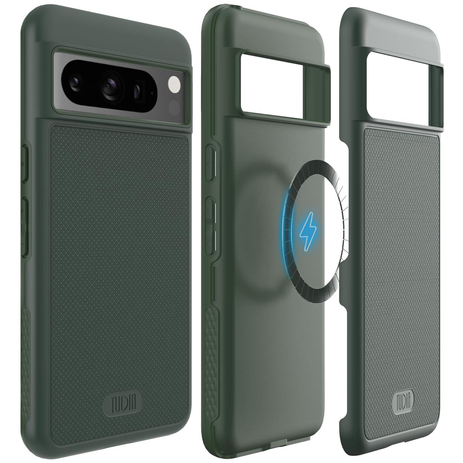 TUDIA「米軍規格・MagSafe対応」Pixel 8 Pro 用 ケース(2023)、「MergeGrip」耐衝撃 すり傷防止 薄型 二重層 滑り止め【内蔵マグネット】磁気性携帯電話カバーバンパーGoogle Pixel 8 Pro 対応 - パイングリーン