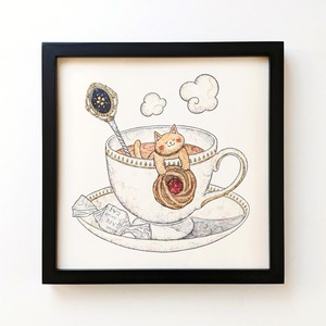 200角 猫と紅茶とジャムクッキー アートプリント/イラスト複製画