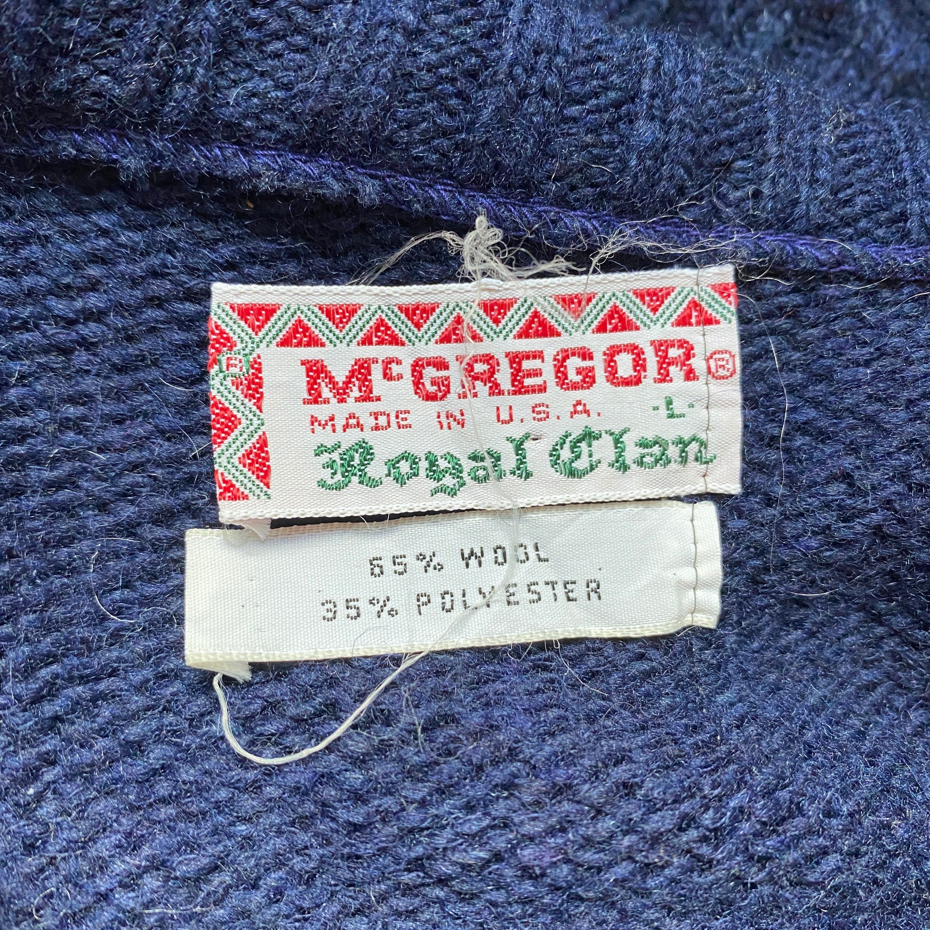 70年代 USA製 McGREGOR マックレガー 無地 Vネック ウールニット 