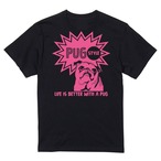 アメコミ風パグTシャツ【ブラック／ピンク】