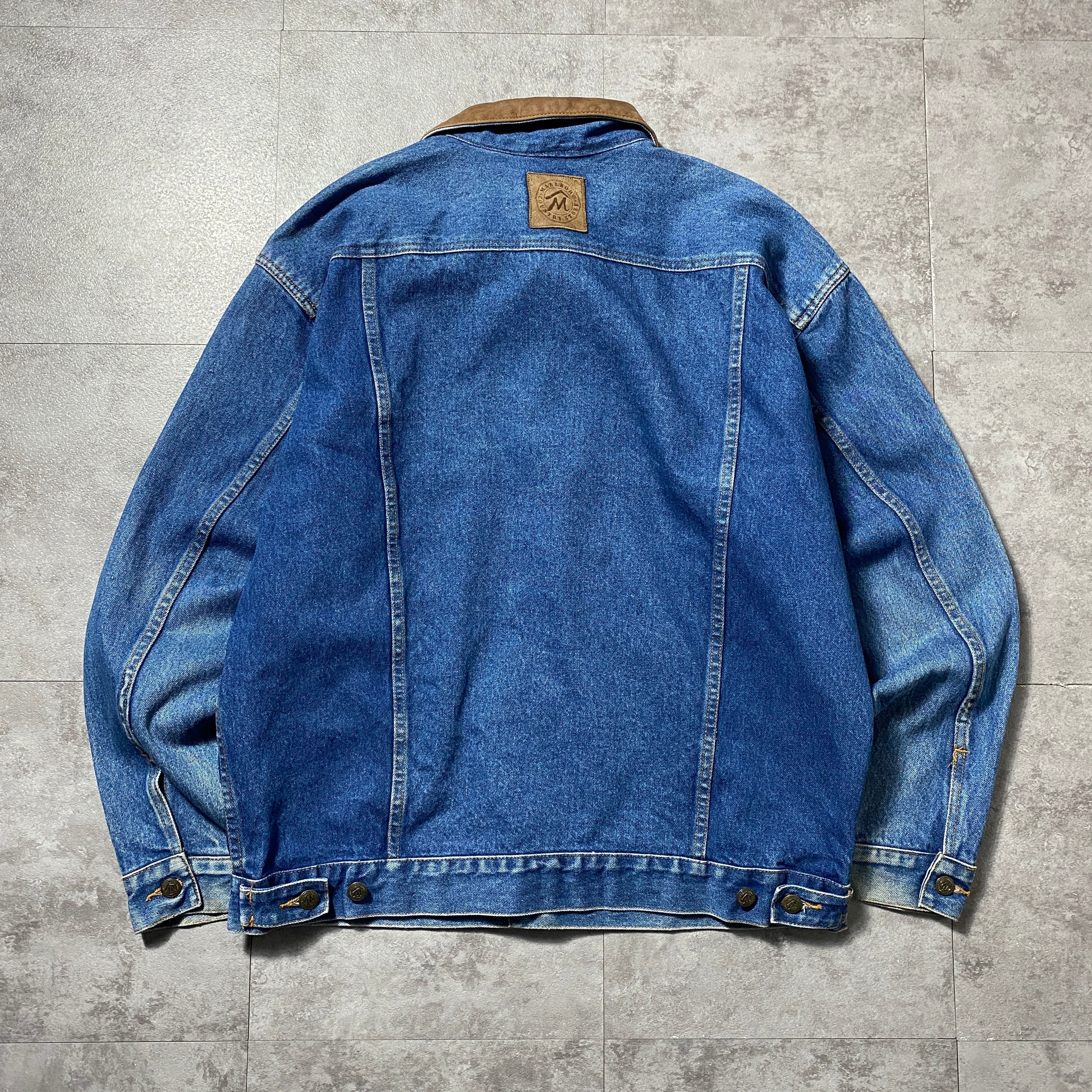 90's Marlboro マルボロ レザー襟 ダブルポケット デニムジャケット