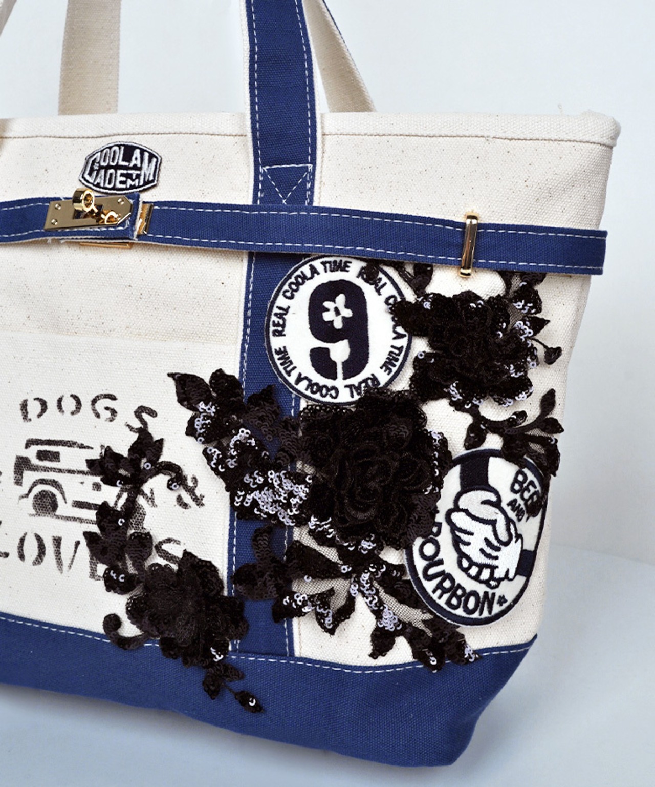 【直営限定ITEM】マルチワッペンターンロックトートバッグ TYPE-F (IVORY/NAVY)　CQ-48515H