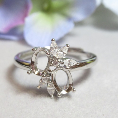 6×4㎜ 2粒 リーフCZ  S925 リング台 SV