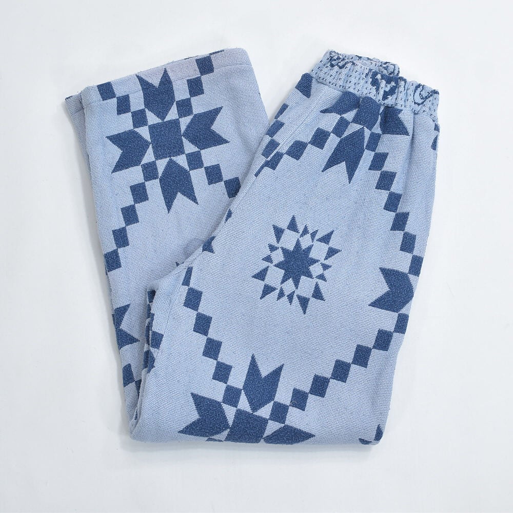 Remake リメイク ルーズシルエット 幾何学模 ジャガード 総柄 デザイン ラグパンツ ブランケット タペストリー パッチワーク イージーパンツ 再構築 ゴブラン ユニセックスサイズ W62~98cm