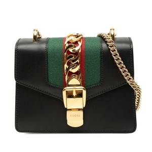 グッチ シェリーライン シルヴィ 斜め掛け チェーン ショルダーバッグ 431666 ブラック レザー レディース GUCCI 【中古】