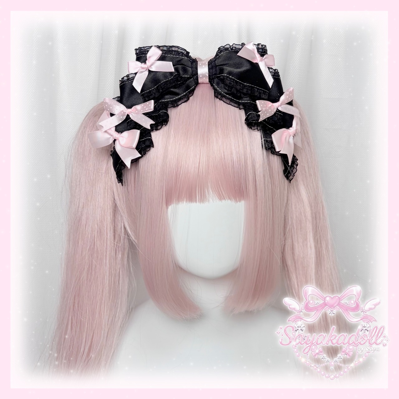 ♡【全6色】ドーリープリンセス パール&ドットサテンリボン 2wayヘアクリップカチューシャ black ♡