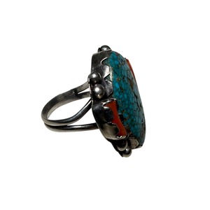 vintage Navajo silver high grade turquoise & coral ring