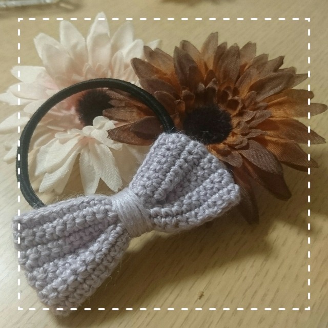 かぎ針編み リボンヘアゴム 紫 Riikoshop かぎ針編み リボンヘアゴム 紫 Riikoshop