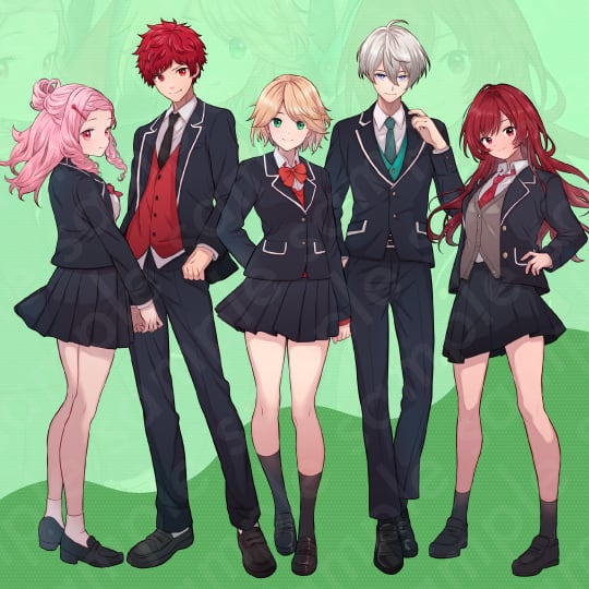 立ち絵素材5人セット】ブレザーの制服を着た高校生キャラクター