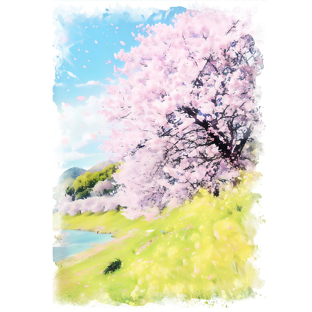 絵画(風景画) 日本 静岡県 河津桜 インテリアアート額付き 水彩画