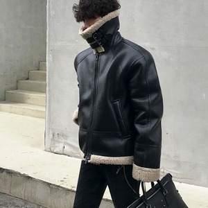 フェイクボアレザーネックベルトブルゾン　1008