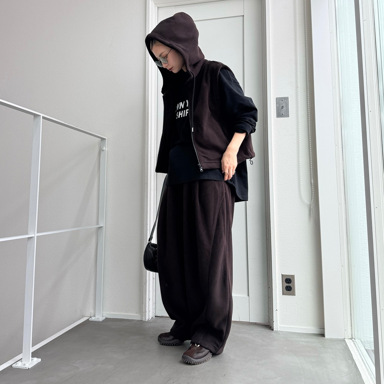 Wzipフリースフーディーvest/ブラウン
