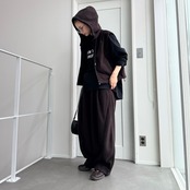 Wzipフリースフーディーvest/ブラウン