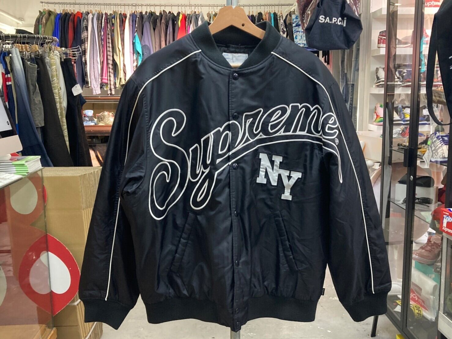 Supreme CONTRAST SCRIPT VARSITY JACKET BLACK LARGE 140KI9403 