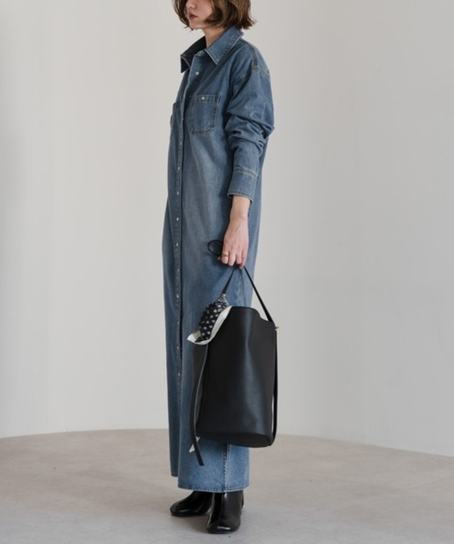 ドットボタンデニムワンピース