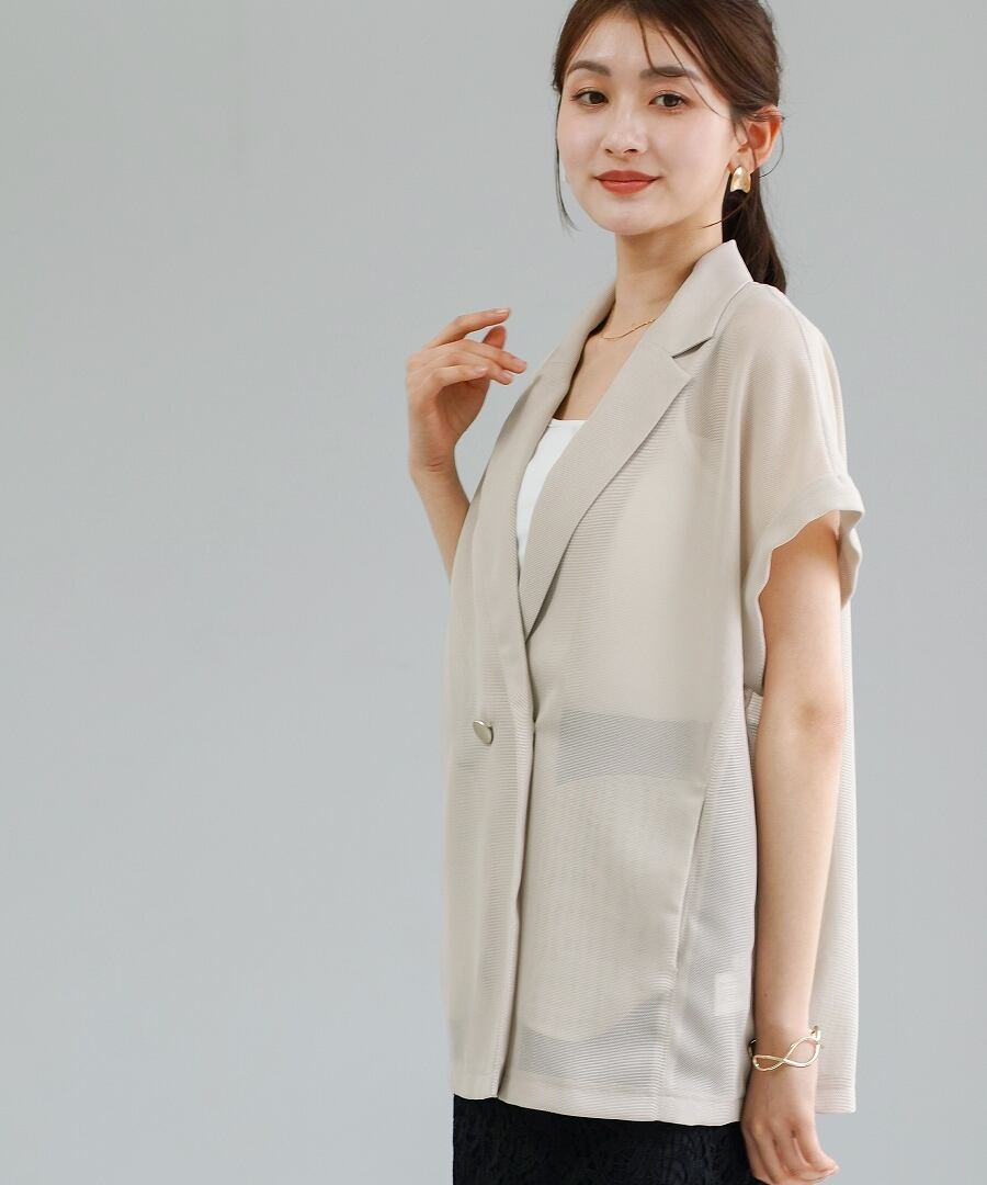 抜け感シアー 】 変わり織メッシュ・フレンチスリーブジャケット