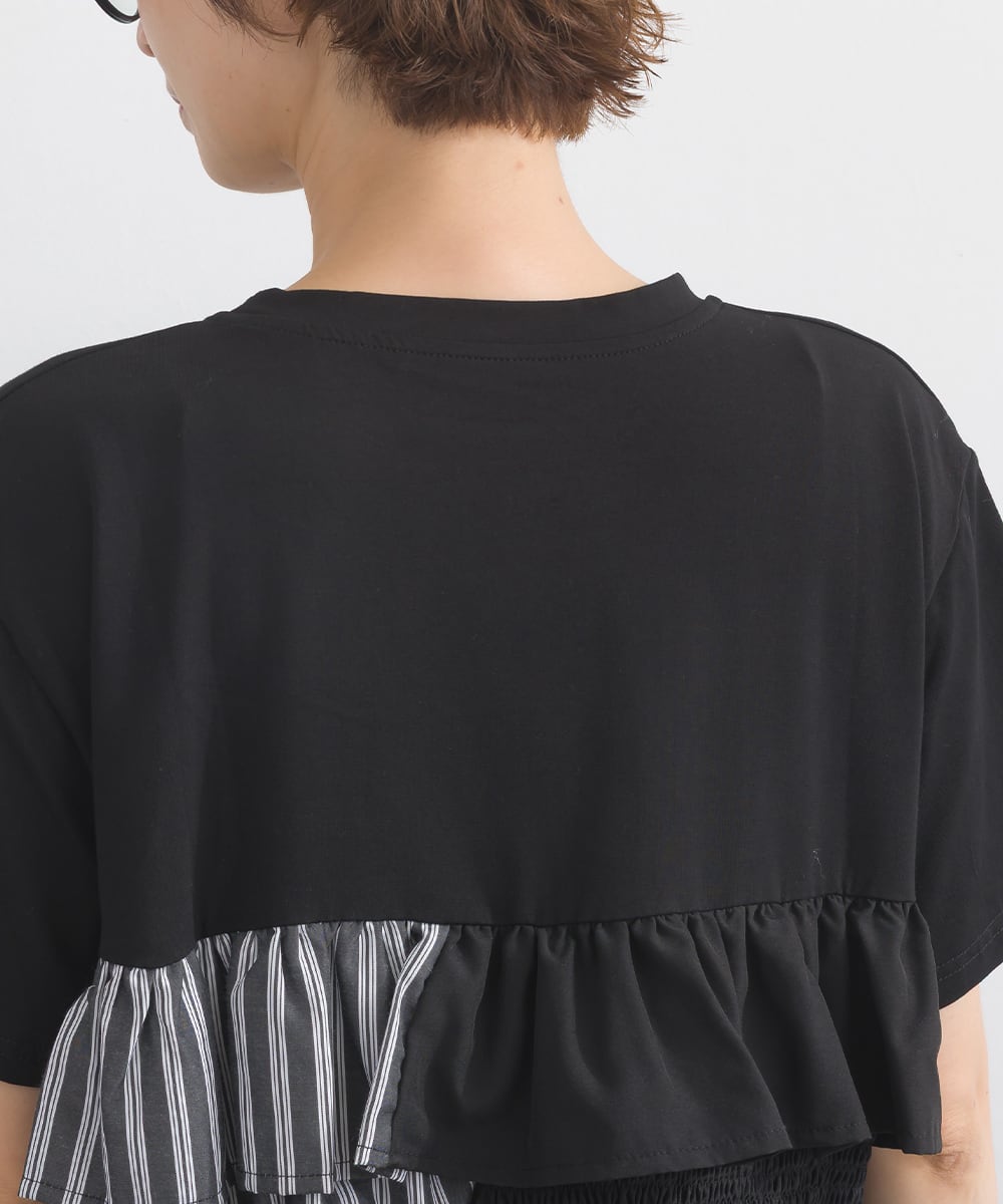 D262168 異素材切替フリルペプラムプルオーバー / Mixed Fabric Frill