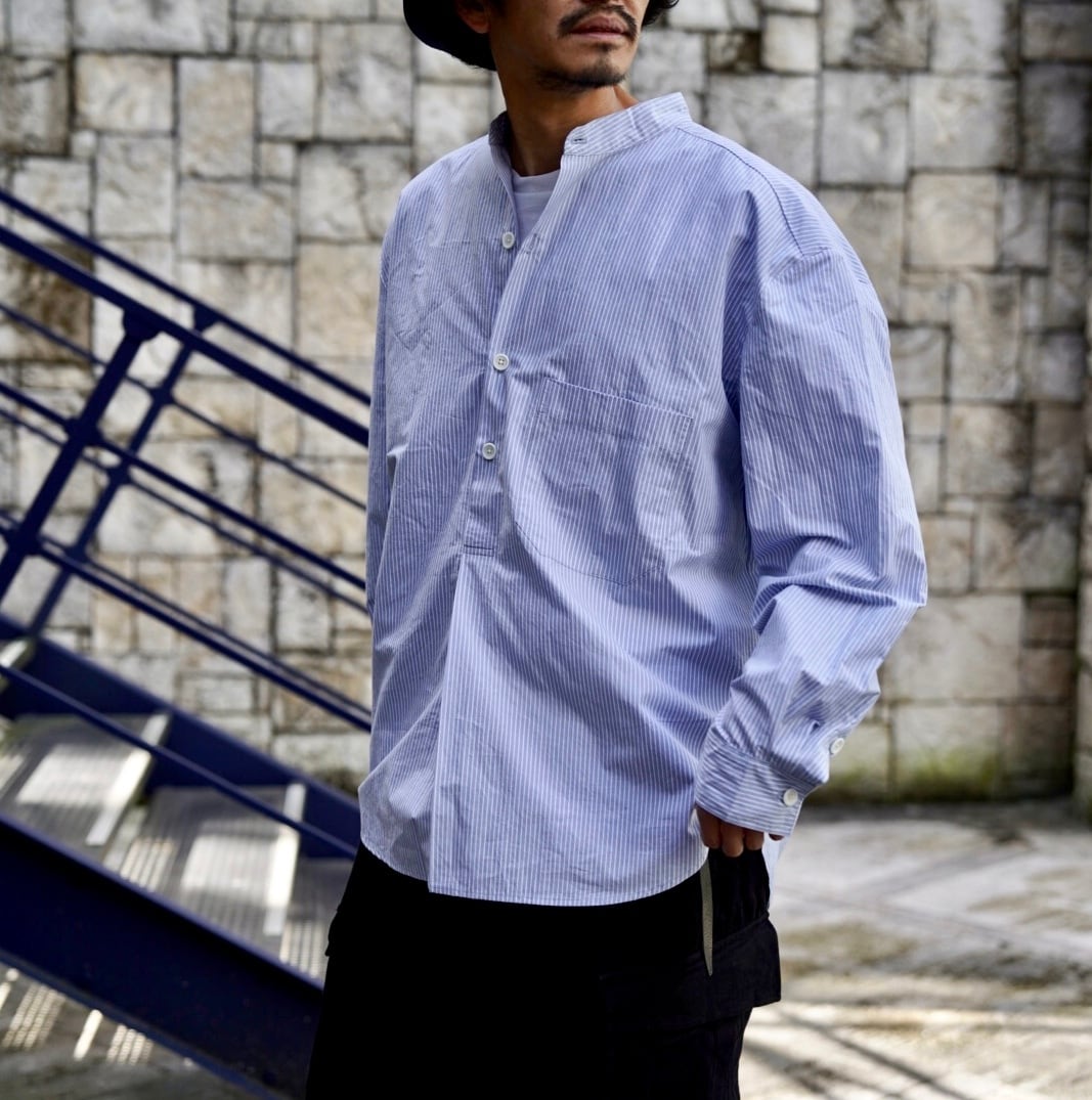 EVAN KINORI(エヴァン キノリ) / Popover Shirt Organic Cotton Stripe -light blue- |  Signs powered by BASE