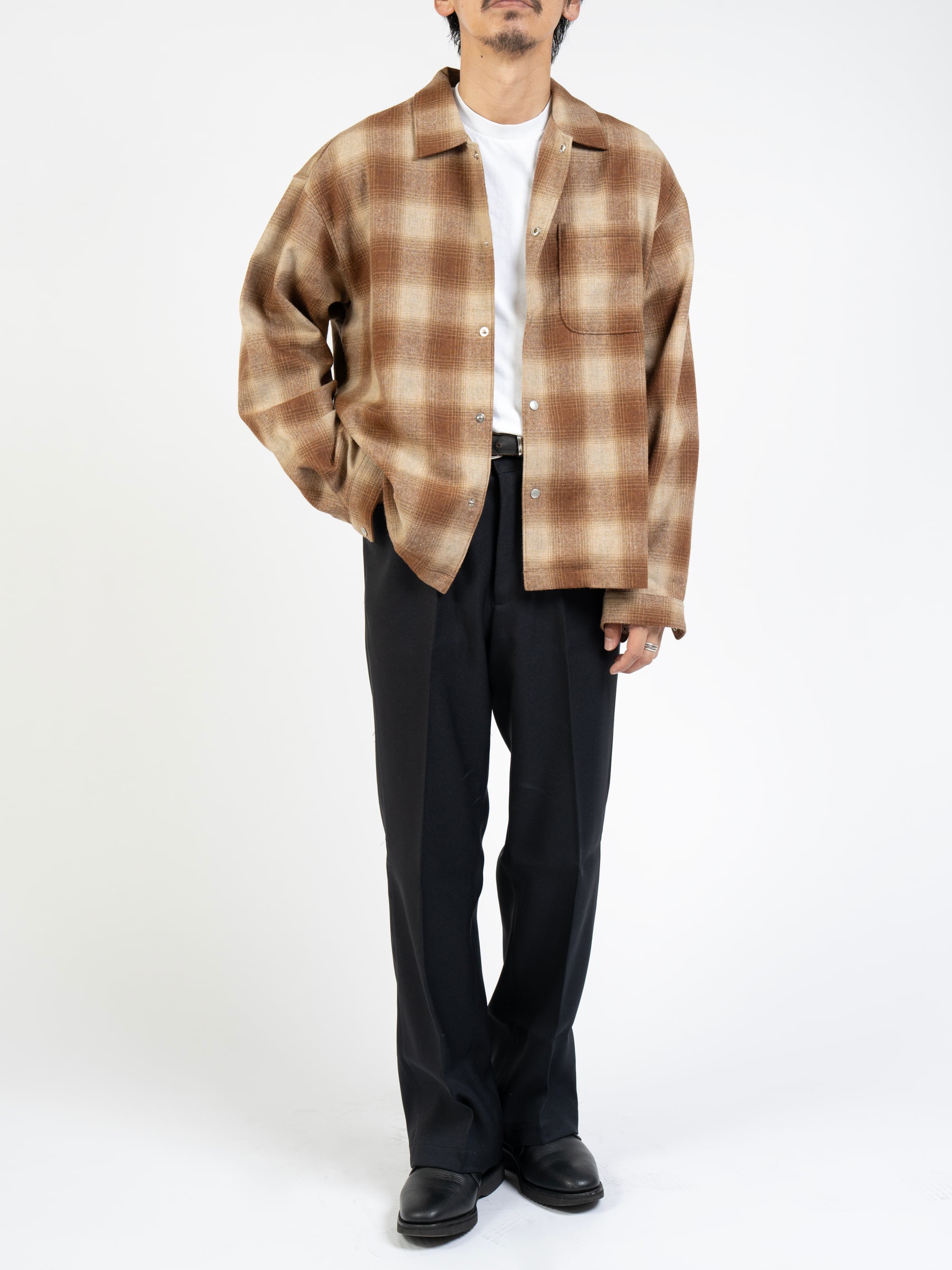 XLサイズ OVY Ombre Check Shirt Jacket Ombre Check Shirt Jacket (white×black) | OVY