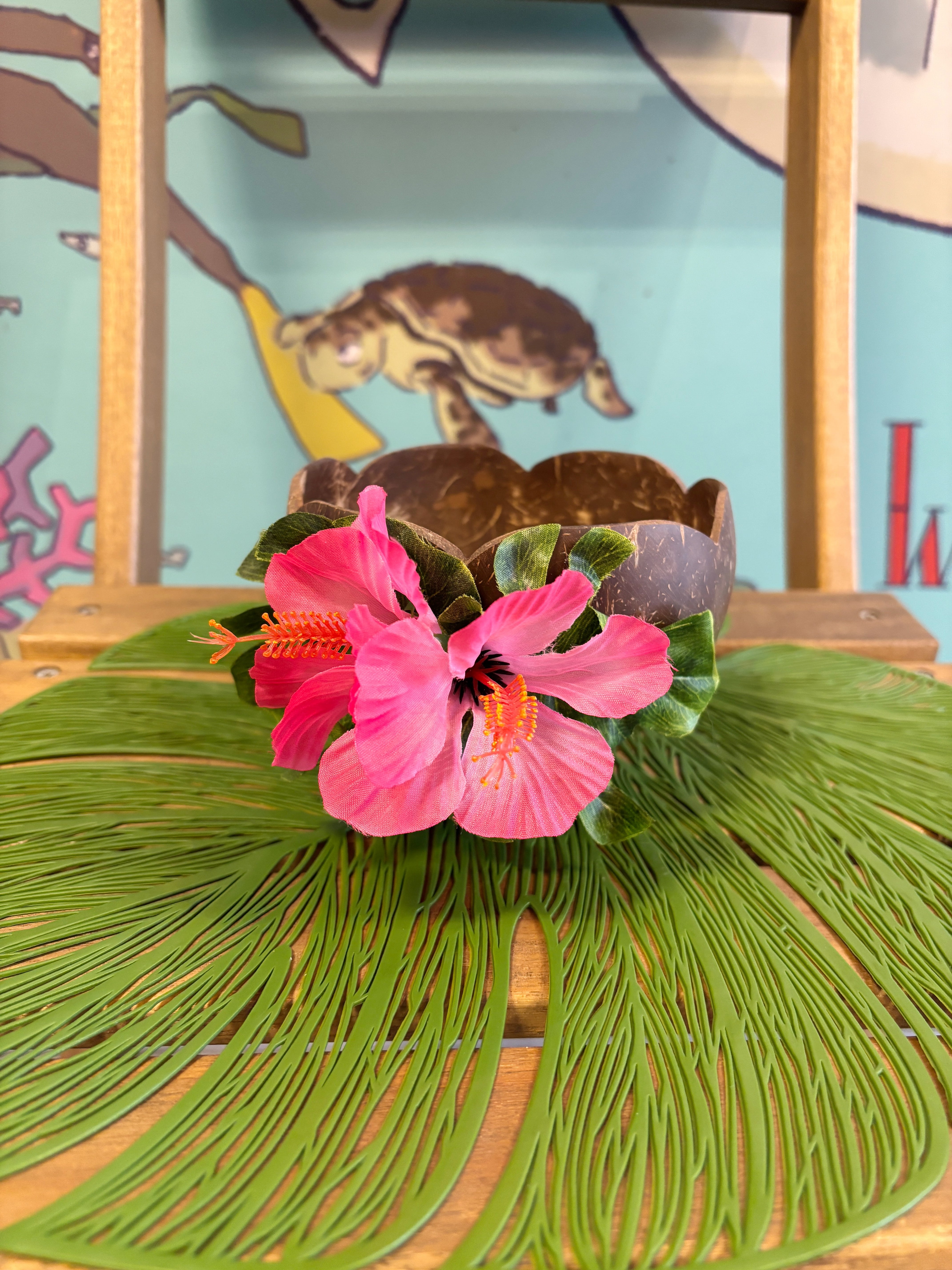 ハワイ　一点物　ハイビスカス　ココナッツ　海外　アンティーク　小物入れ ≪再入荷≫ココナッツボウル 小物入れ ハワイアン ハイビスカス ピンク