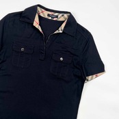 BURBERRY LONDON バーバリー ロンドン 切替 ノバチェック 半袖 スキッパーシャツ 2/ブラック レディース